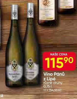 Vino Pánů z Lipé různé druhy 0,75l
