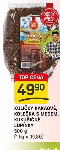 KULIČKY KAKAOVÉ, KOLEČKA S MEDEM, KUKUŘIČNÉ LUPÍNKY 500 g 