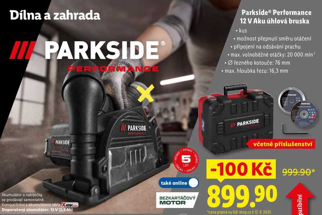 Parkside Performance 12 V Aku úhlová bruska 