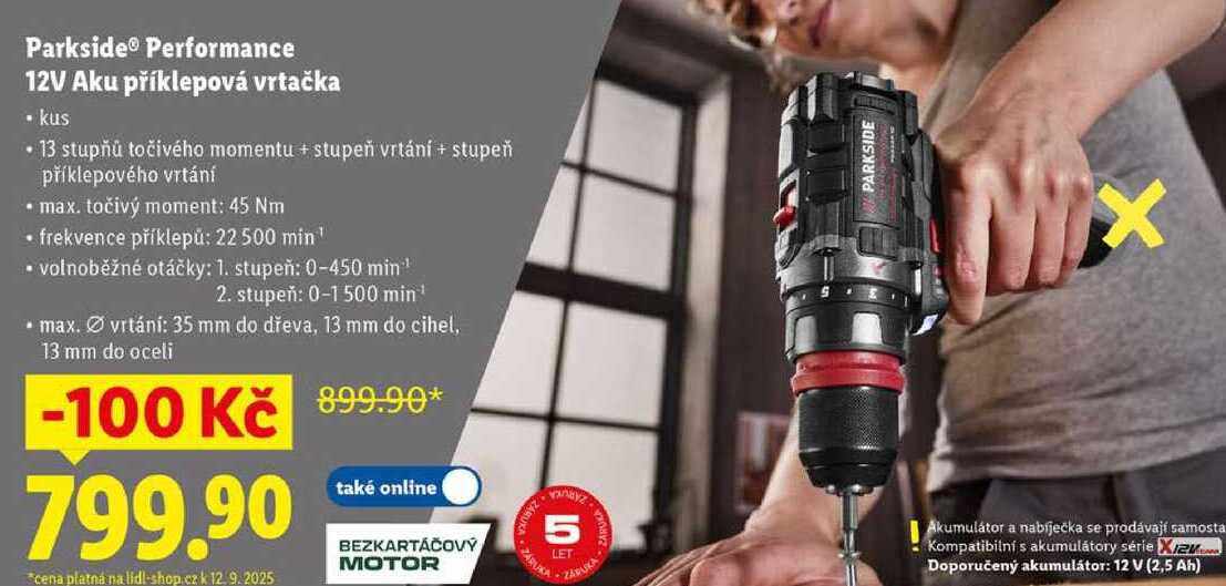 Parkside Performance 12V Aku příklepová vrtačka