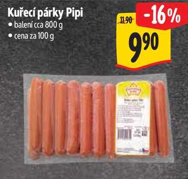 Kuřecí párky Pipi, cena za 100 g 