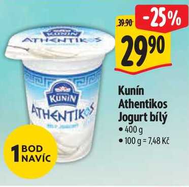 Kunín Athentikos Jogurt bílý, 400 g
