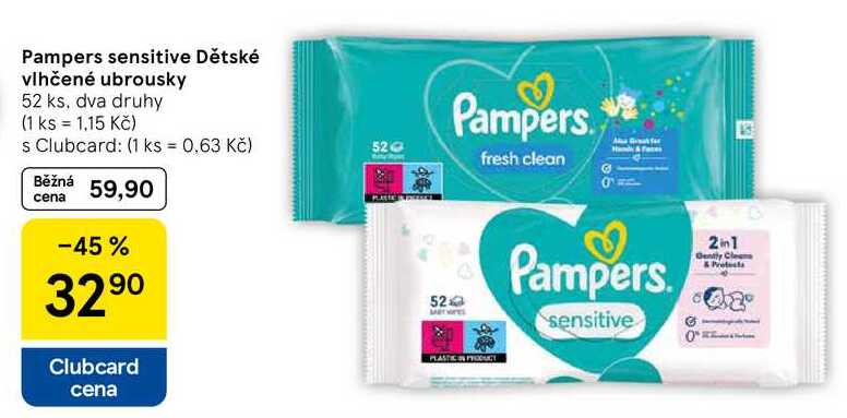 Pampers sensitive Dětské vlhčené ubrousky, 52 ks, dva druhy 