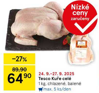 Tesco Kuře celé, 1 kg, chlazené, balené  