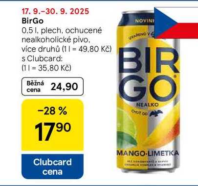 BirGo, 0,5 l, plech, ochucené nealkoholické pivo, více druhů  