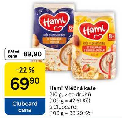 Hami Mléčná kaše, 210 g, více druhů 