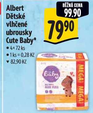 Albert Dětské vlhčené ubrousky Cute Baby, 4x 72 ks 