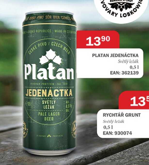 PLATAN JEDENÁCTKA Světlý ležák 0,5 L