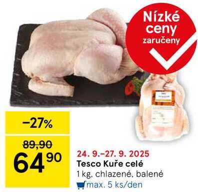 Tesco Kuře celé, 1 kg, chlazené, balené  