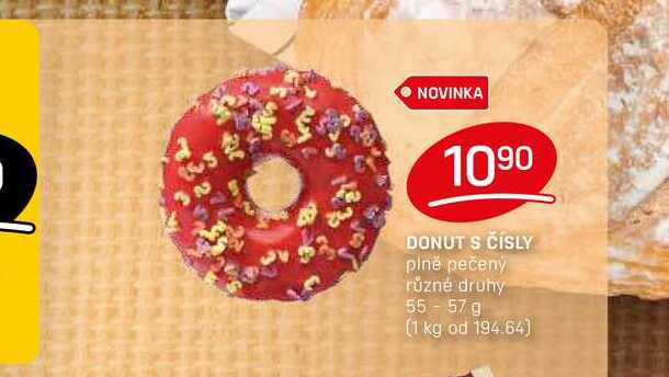 DONUT S ČÍSLY plně pečený různé druhy 55 - 57 g