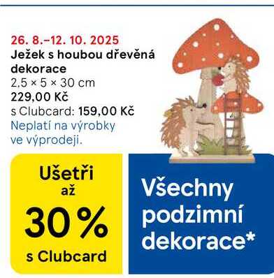 Ježek s houbou dřevěná dekorace, 2.5 x 5 x 30 cm 