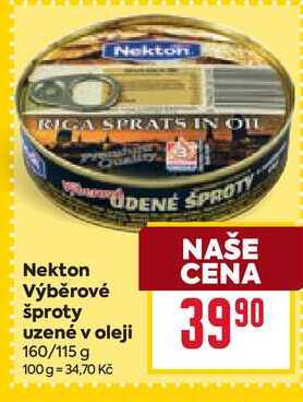 Nekton Výběrové šproty uzené v oleji 160/115 g 
