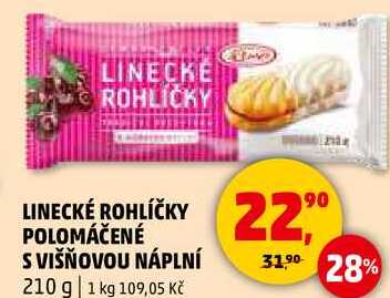 LINECKÉ ROHLÍČKY POLOMÁČENÉ S VIŠŇOVOU NÁPLNÍ, 210 g  