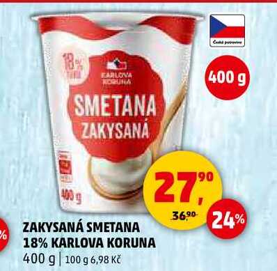 ZAKYSANÁ SMETANA 18% KARLOVA KORUNA, 400 g  