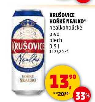 KRUŠOVICE HOŘKÉ NEALKO nealkoholické pivo plech, 0,5 l 