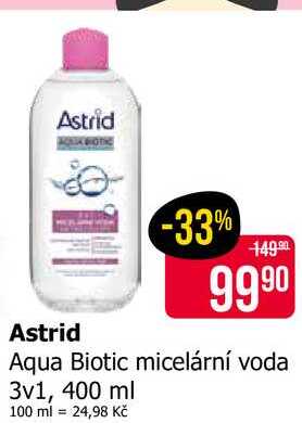 Astrid Aqua Biotic micelární voda 3v1, 400 ml 