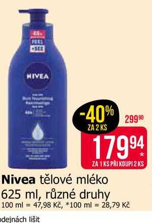 Nivea tělové mléko 625 ml, různé druhy
