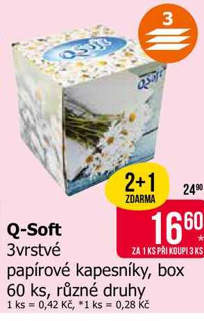 Q-Soft 3vrstvé papírové kapesníky, box 60 ks, různé druhy 