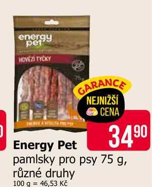 energy pet pamlsky pro psy 75 g, různé druhy 