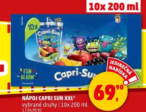 NÁPOJ CAPRI SUN XXL vybrané druhy, 10x 200 ml 