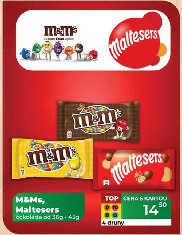 M&Ms, Maltesers čokoláda od 36g - 45g 