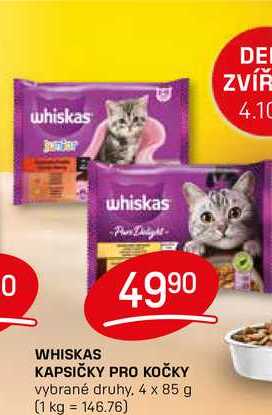 WHISKAS KAPSIČKY PRO KOČKY vybrané druhy, 4 x 85 g 