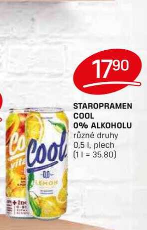 STAROPRAMEN COOL 0% ALKOHOLU různé druhy 0,5l, plech 