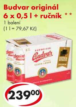 Budvar originál, 6x 0,5 l + ručník   