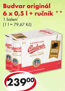 Budvar originál, 6x 0,5 l + ručník  
