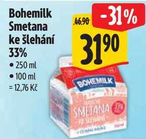 Bohemilk Smetana ke šlehání 33%, 250 ml