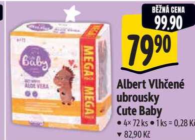 Albert Vlhčené ubrousky Cute Baby, 4x 72 ks