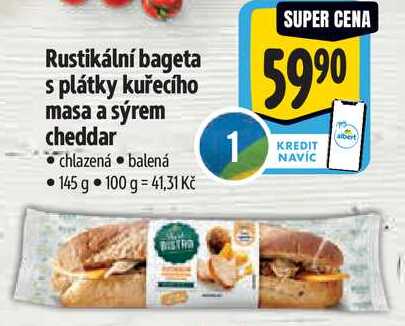 Rustikální bageta s plátky kuřecího masa a sýrem cheddar, 145 g