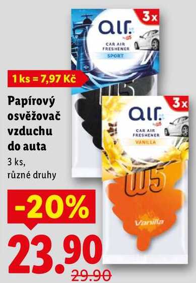 Papírový osvěžovač vzduchu do auta, 3 ks