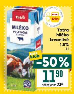 Tatra trvanlivé mléko polotučné 1,5 % 1l