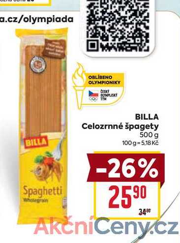 BILLA Celozrnné špagety 500 g 