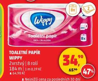 TOALETNÍ PAPÍR WIPPY, 8 rolí 