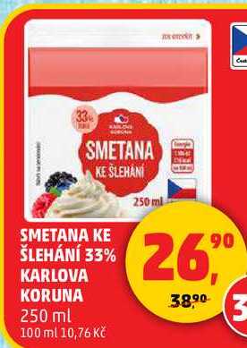 SMETANA KE ŠLEHÁNÍ 33% KARLOVA KORUNA, 250 ml 