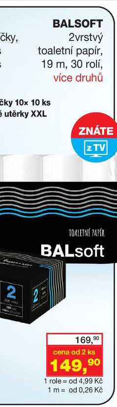 BALSOFT 2vrstvý toaletní papír, 19 m, 30 rolí, více druhů 
