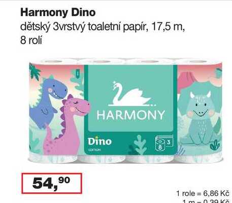 Harmony Dino dětský 3vrstvý toaletní papír, 17,5 m, 8 rolí