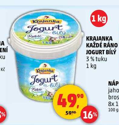 KRAJANKA KAŽDÉ RÁNO JOGURT BÍLÝ 3% tuku, 1 kg