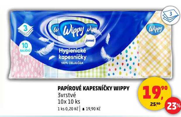PAPÍROVÉ KAPESNÍČKY WIPPY 3vrstvé, 10x 10 ks