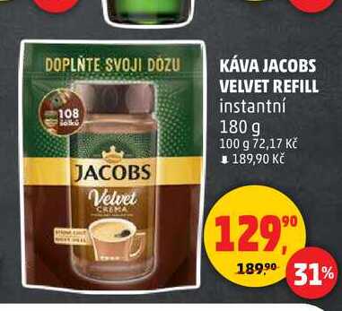 KÁVA JACOBS VELVET REFILL instantní, 180 g 