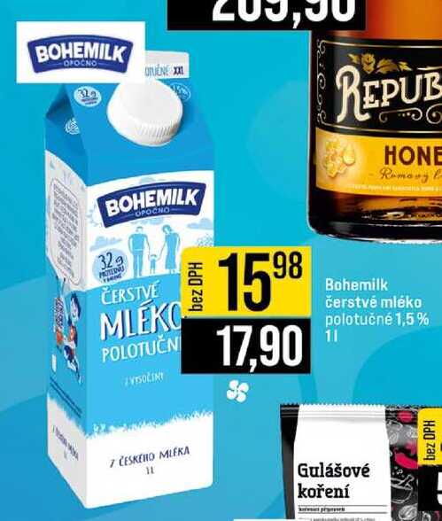 Bohemilk čerstvé mléko polotučné 1,5% 1 l