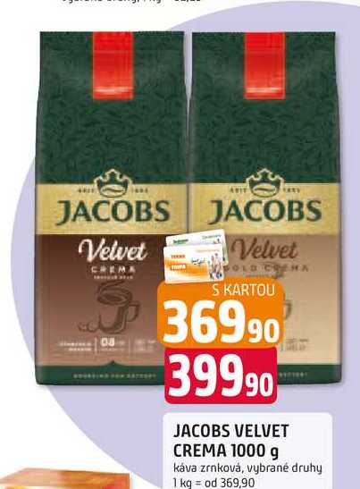 JACOBS VELVET CREMA 1000 g káva zrnková