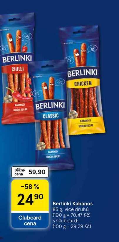 Berlinki Kabanos, 85 g, více druhů 