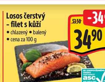 Losos čerstvý - filet s kůží 