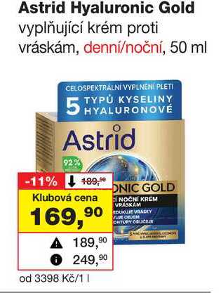Astrid Hyaluronic Gold vyplňující krém proti vráskám, denní/noční, 50 ml