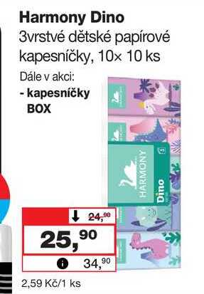 Harmony Dino 3vrstvé dětské papírové kapesníčky, 10x 10 ks