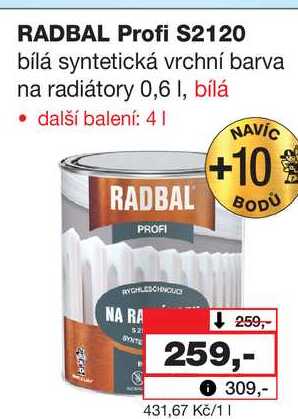 RADBAL Profi S2120 bílá syntetická vrchní barva na radiátory 0,6l