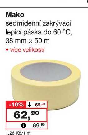 Mako sedmidenní zakrývací lepicí páska do 60 °C, 38 mm x 50 m 